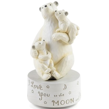 AIDLNS Mom and Daughter Birthday Gifts, Dad and Daughter Son Polar Bear Musical Sculpture Family Figurine, Mother Day Birthday Gift for Mum Daddy Music Box Play You are My Sunshine