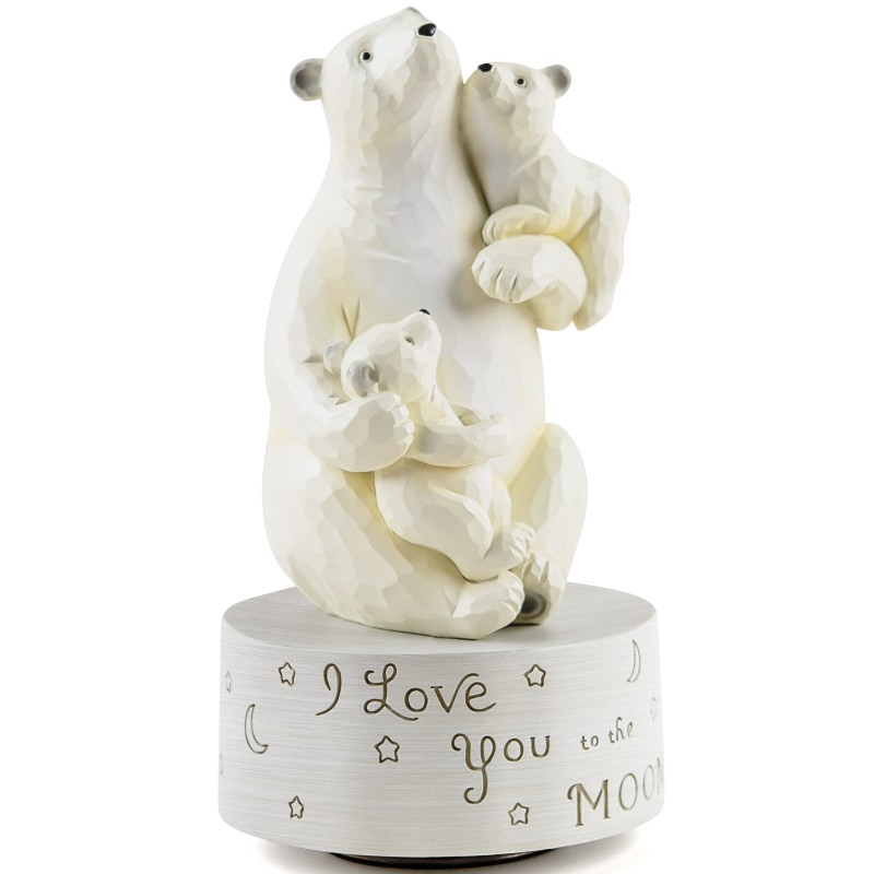 AIDLNS Mom and Daughter Birthday Gifts, Dad and Daughter Son Polar Bear Musical Sculpture Family Figurine, Mother Day Birthday Gift for Mum Daddy Music Box Play You are My Sunshine