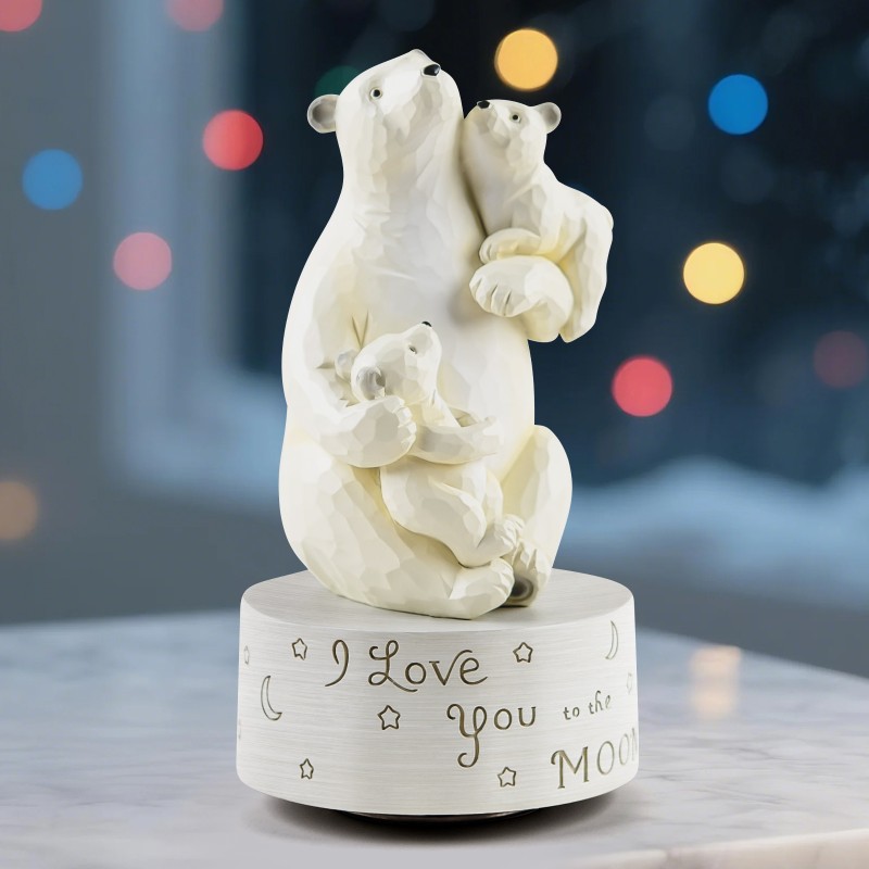 AIDLNS Mom and Daughter Birthday Gifts, Dad and Daughter Son Polar Bear Musical Sculpture Family Figurine, Mother Day Birthday Gift for Mum Daddy Music Box Play You are My Sunshine