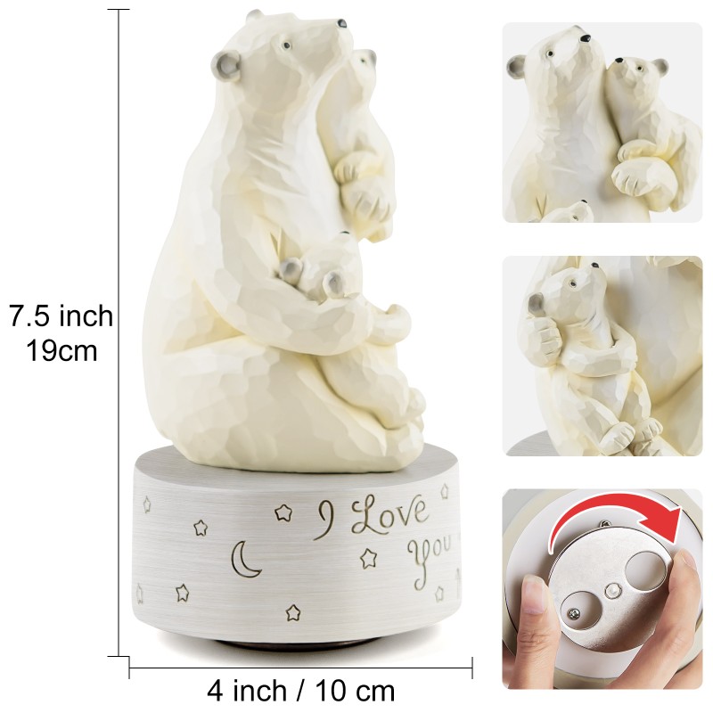 AIDLNS Mom and Daughter Birthday Gifts, Dad and Daughter Son Polar Bear Musical Sculpture Family Figurine, Mother Day Birthday Gift for Mum Daddy Music Box Play You are My Sunshine