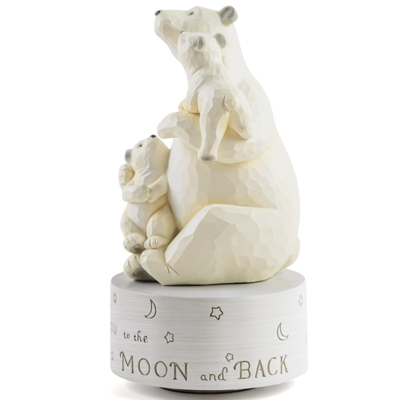 AIDLNS Mom and Daughter Birthday Gifts, Dad and Daughter Son Polar Bear Musical Sculpture Family Figurine, Mother Day Birthday Gift for Mum Daddy Music Box Play You are My Sunshine