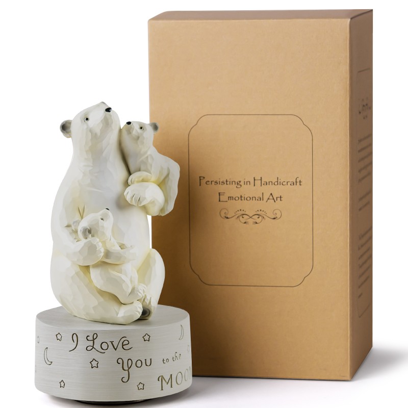 AIDLNS Mom and Daughter Birthday Gifts, Dad and Daughter Son Polar Bear Musical Sculpture Family Figurine, Mother Day Birthday Gift for Mum Daddy Music Box Play You are My Sunshine