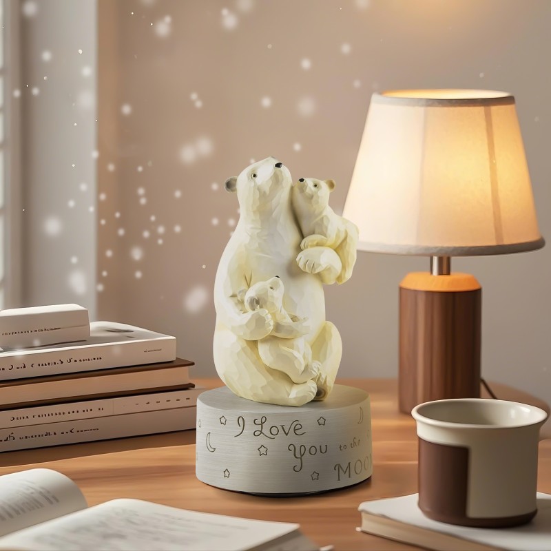 AIDLNS Mom and Daughter Birthday Gifts, Dad and Daughter Son Polar Bear Musical Sculpture Family Figurine, Mother Day Birthday Gift for Mum Daddy Music Box Play You are My Sunshine