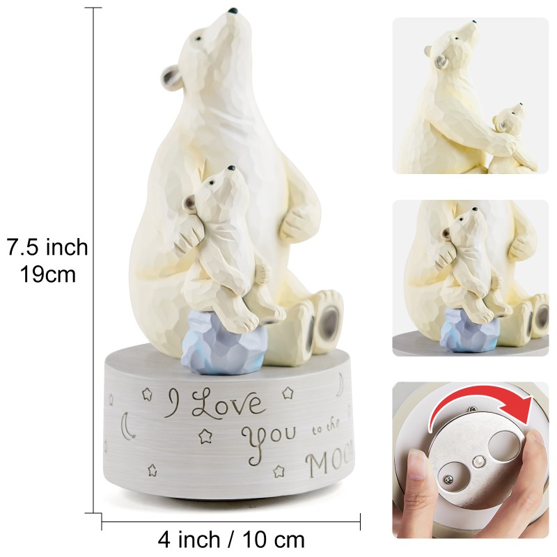 AIDLNS Polar Bear Music Box Figurine, Sculpted Hand-Painted Musical Figure Gifts, for Daughter Granddaughter Grandson Birthday Anniversary, Plays You are My Sunshine Tune
