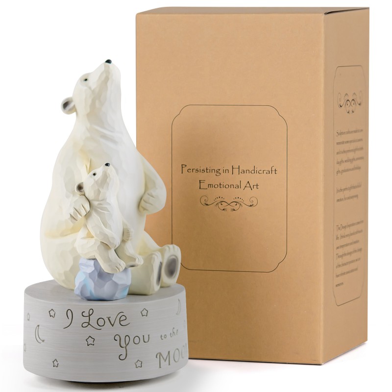 AIDLNS Polar Bear Music Box Figurine, Sculpted Hand-Painted Musical Figure Gifts, for Daughter Granddaughter Grandson Birthday Anniversary, Plays You are My Sunshine Tune