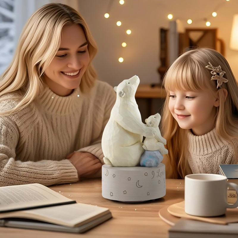 AIDLNS Polar Bear Music Box Figurine, Sculpted Hand-Painted Musical Figure Gifts, for Daughter Granddaughter Grandson Birthday Anniversary, Plays You are My Sunshine Tune