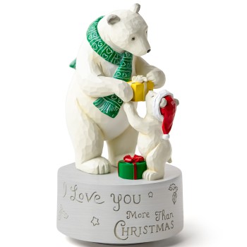 AIDLNS Christmas Polar Bear I Love You More Than Christmas-Theme Music Box, Handmade Sculpture Figurines Musical, Plays Silent Night Tune, Heartwarming Holiday Decoration for Family