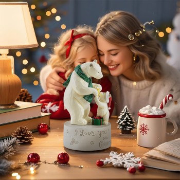 AIDLNS Christmas Polar Bear I Love You More Than Christmas-Theme Music Box, Handmade Sculpture Figurines Musical, Plays Silent Night Tune, Heartwarming Holiday Decoration for Family