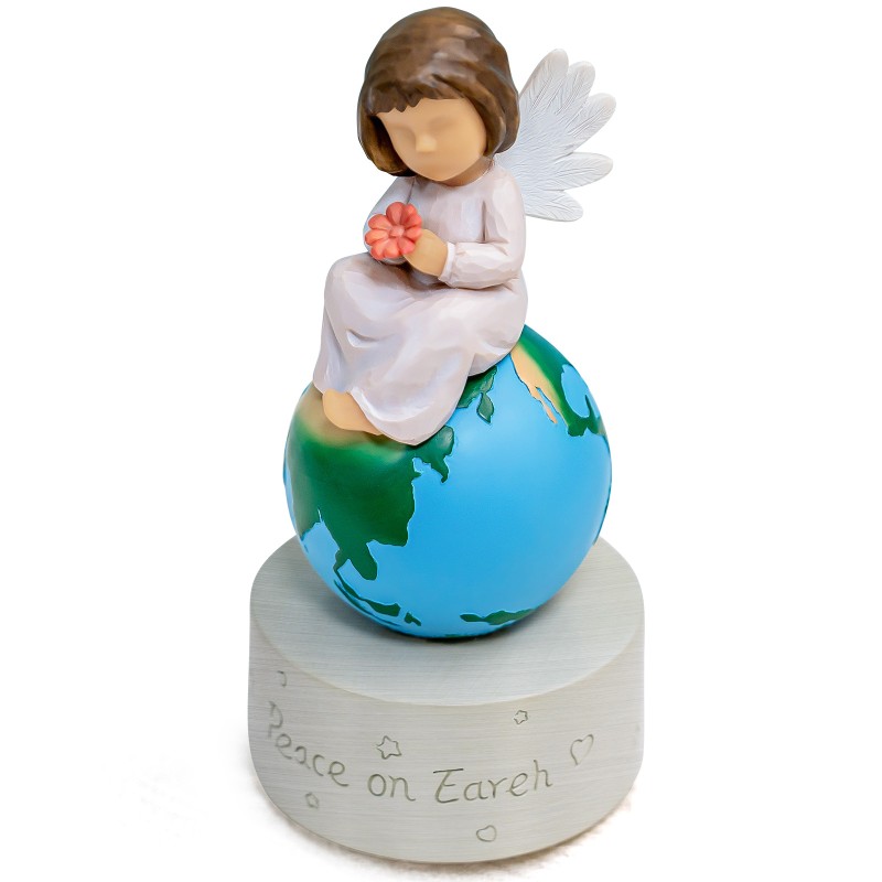 AIDLNS Hand Painted Angel Figurines Music Box - Unique Earth Design with Peace on Earth Engraving, Plays Tales from The Vienna Woods Melody, Ideal Birthday, Anniversary AIDLNS Hand Painted Angel Figurines Music Box - Unique Earth Design with Peace on Earth Engraving, Plays Tales from The Vienna Woods Melody, Ideal Birthday, Anniversary