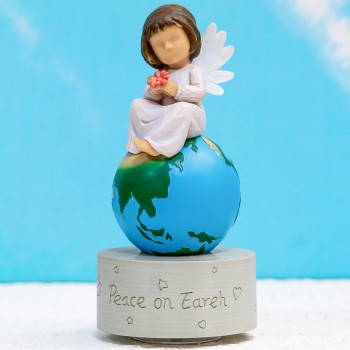 AIDLNS Hand Painted Angel Figurines Music Box - Unique Earth Design with Peace on Earth Engraving, Plays Tales from The Vienna Woods Melody, Ideal Birthday, Anniversary