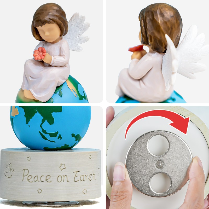 AIDLNS Hand Painted Angel Figurines Music Box - Unique Earth Design with Peace on Earth Engraving, Plays Tales from The Vienna Woods Melody, Ideal Birthday, Anniversary AIDLNS Hand Painted Angel Figurines Music Box - Unique Earth Design with Peace on Earth Engraving, Plays Tales from The Vienna Woods Melody, Ideal Birthday, Anniversary
