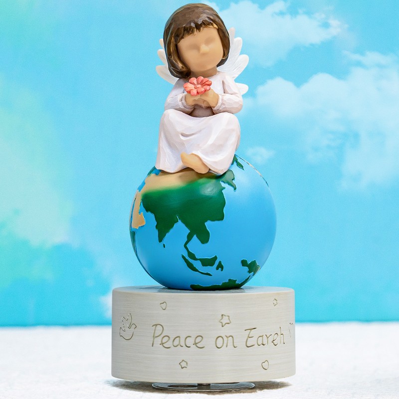 AIDLNS Hand Painted Angel Figurines Music Box - Unique Earth Design with Peace on Earth Engraving, Plays Tales from The Vienna Woods Melody, Ideal Birthday, Anniversary AIDLNS Hand Painted Angel Figurines Music Box - Unique Earth Design with Peace on Earth Engraving, Plays Tales from The Vienna Woods Melody, Ideal Birthday, Anniversary