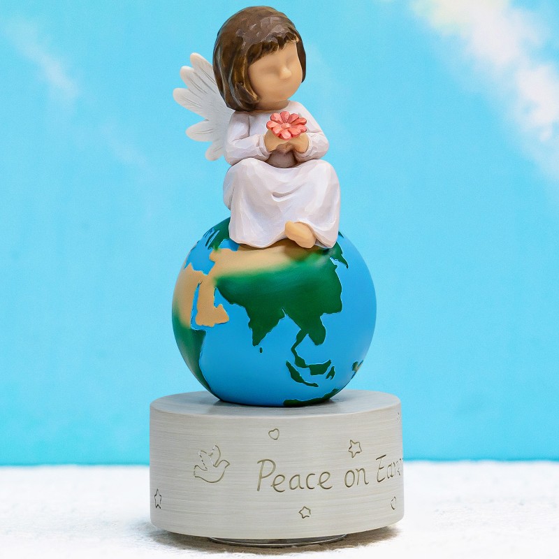 AIDLNS Hand Painted Angel Figurines Music Box - Unique Earth Design with Peace on Earth Engraving, Plays Tales from The Vienna Woods Melody, Ideal Birthday, Anniversary AIDLNS Hand Painted Angel Figurines Music Box - Unique Earth Design with Peace on Earth Engraving, Plays Tales from The Vienna Woods Melody, Ideal Birthday, Anniversary