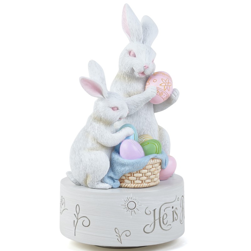 AIDLNS Christian Easter Bunny Music Box – He is Risen Religious Figurine with Cross Hope Faith Love Engraving Wind Up Music Box Play Easter Parade AIDLNS Christian Easter Bunny Music Box – He is Risen Religious Figurine with Cross Hope Faith Love Engraving Wind Up Music Box Play Easter Parade