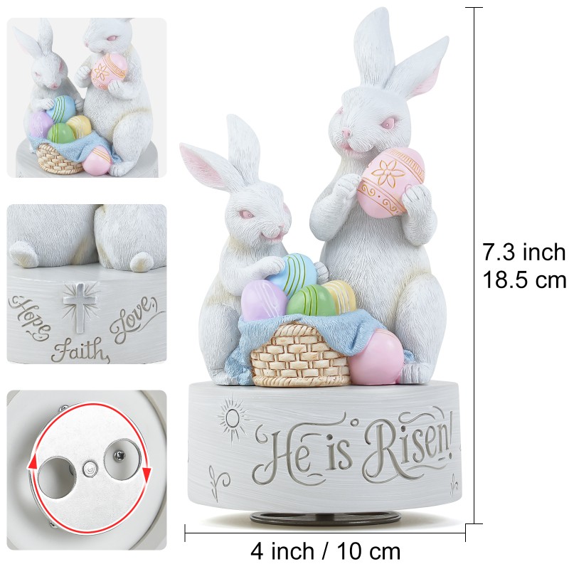 AIDLNS Christian Easter Bunny Music Box – He is Risen Religious Figurine with Cross Hope Faith Love Engraving Wind Up Music Box Play Easter Parade AIDLNS Christian Easter Bunny Music Box – He is Risen Religious Figurine with Cross Hope Faith Love Engraving Wind Up Music Box Play Easter Parade