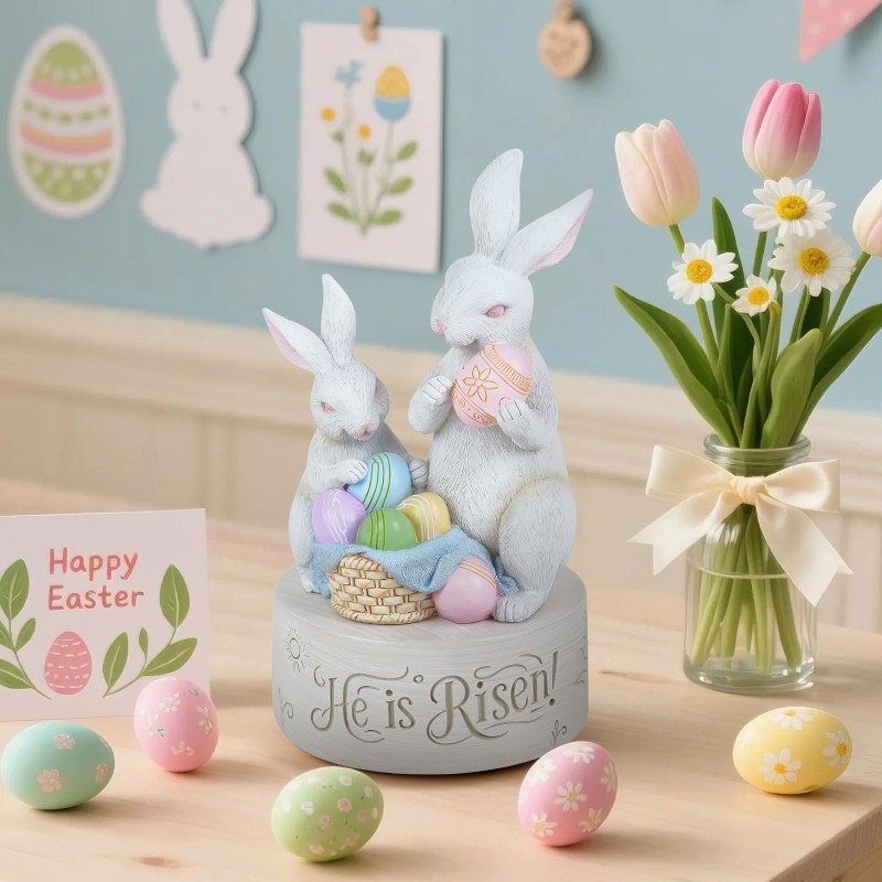 AIDLNS Christian Easter Bunny Music Box – He is Risen Religious Figurine with Cross Hope Faith Love Engraving Wind Up Music Box Play Easter Parade AIDLNS Christian Easter Bunny Music Box – He is Risen Religious Figurine with Cross Hope Faith Love Engraving Wind Up Music Box Play Easter Parade