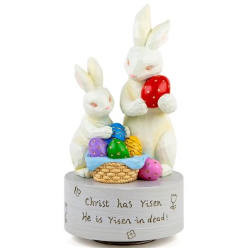 AIDLNS Easter Rabbit Music Box Figurine, Bunny with Eggs Musical Sculpted Hand-Painted Figurines Easter for Daughter Son Friends