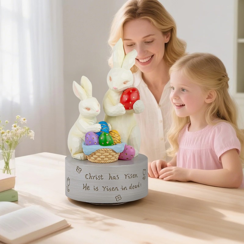 AIDLNS Easter Rabbit Music Box Figurine, Bunny with Eggs Musical Sculpted Hand-Painted Figurines Easter for Daughter Son Friends AIDLNS Easter Rabbit Music Box Figurine, Bunny with Eggs Musical Sculpted Hand-Painted Figurines Easter for Daughter Son Friends