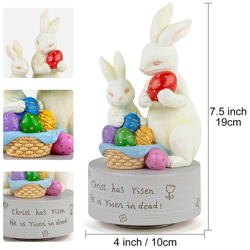 AIDLNS Easter Rabbit Music Box Figurine, Bunny with Eggs Musical Sculpted Hand-Painted Figurines Easter for Daughter Son Friends AIDLNS Easter Rabbit Music Box Figurine, Bunny with Eggs Musical Sculpted Hand-Painted Figurines Easter for Daughter Son Friends