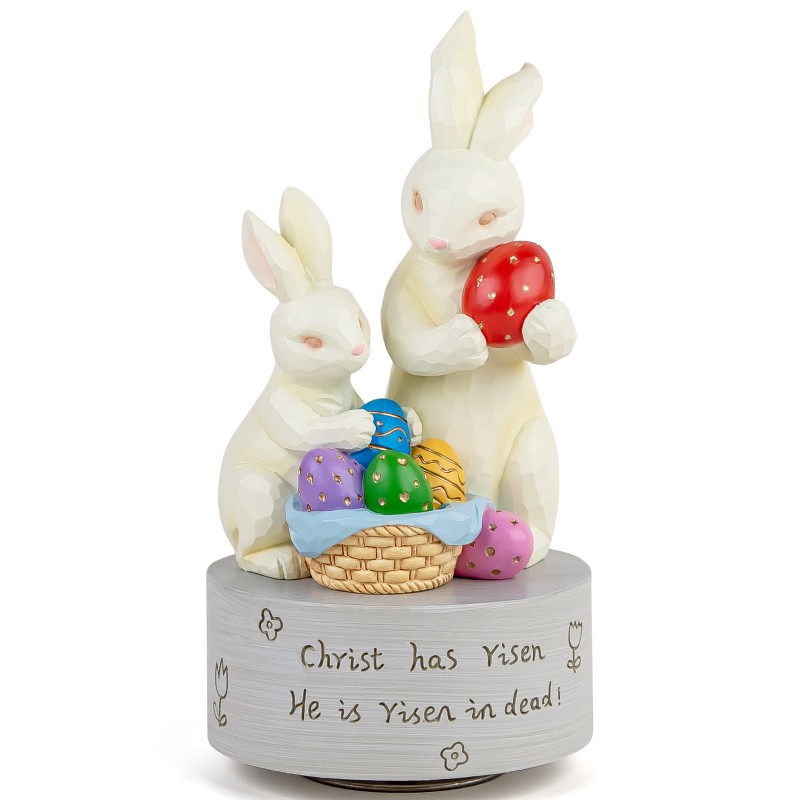 AIDLNS Easter Rabbit Music Box Figurine, Bunny with Eggs Musical Sculpted Hand-Painted Figurines Easter for Daughter Son Friends AIDLNS Easter Rabbit Music Box Figurine, Bunny with Eggs Musical Sculpted Hand-Painted Figurines Easter for Daughter Son Friends