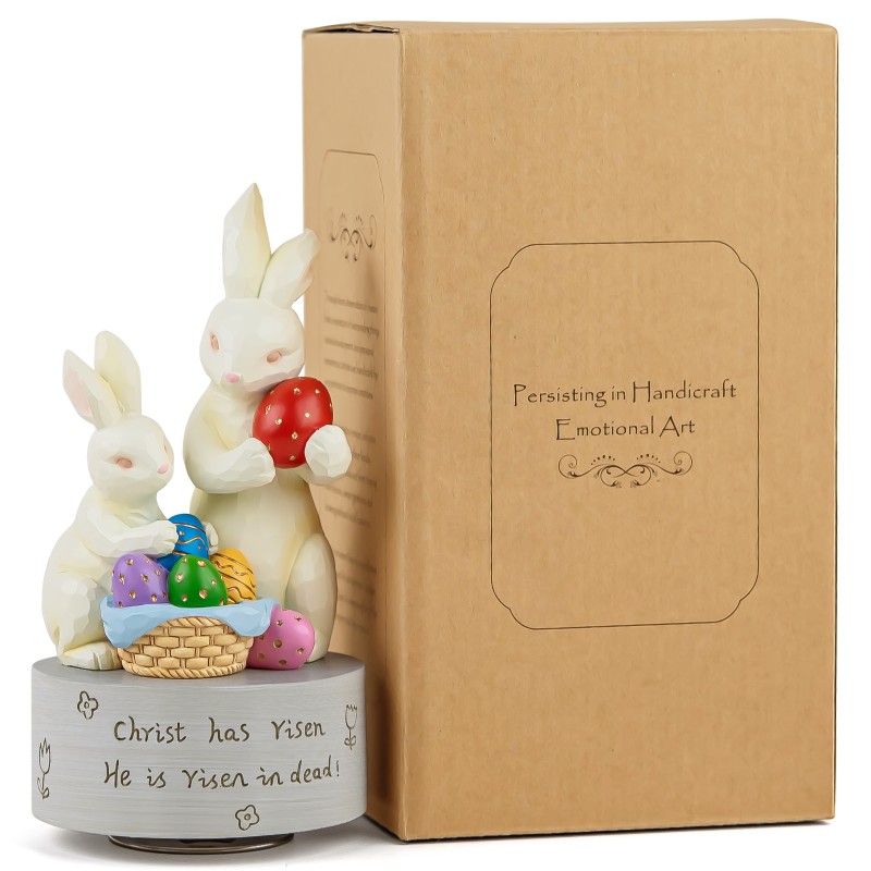 AIDLNS Easter Rabbit Music Box Figurine, Bunny with Eggs Musical Sculpted Hand-Painted Figurines Easter for Daughter Son Friends AIDLNS Easter Rabbit Music Box Figurine, Bunny with Eggs Musical Sculpted Hand-Painted Figurines Easter for Daughter Son Friends