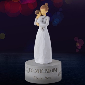 AIDLNS Music Box Gift for Mom Figurine, Mum and Baby Sculpted State Hand-Painted Collectible Figurine Musical Mother Day Birthday Christmas for Mom Plays Castle in The Sky