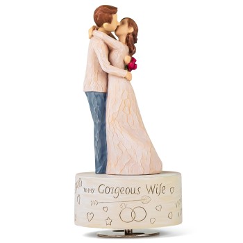 Music Box Gift for Wife Figurine, Husband and Wife Kiss Figure Sculpted Hand-Painted Collectible Birthday Mother Day Christmas Anniversary Musical Box Play Can't Help Falling in Love