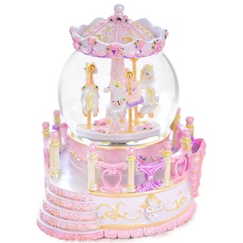 Carousel Music Box for Daughter, Pink Carousel Snow Globe Gift for Girls Wife Women Girlfriend, Birthday Christmas Anniversary for Her, Castle in The Sky Melody