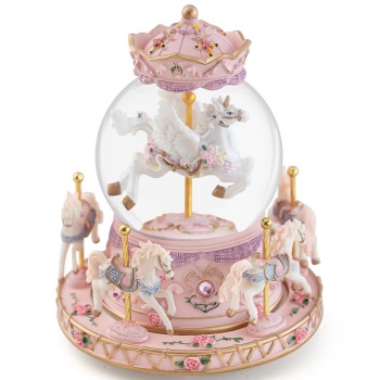 Carousel Horse Gift Music Boxes with Lights, Merry Go Round Unicorn Snow Globe for Mom Girls Wife Daughter Christmas Birthday Anniversary Present Play Castle in The Sky