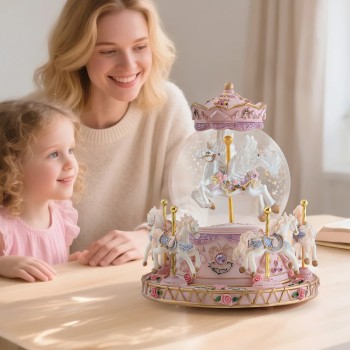 Carousel Horse Gift Music Boxes with Lights, Merry Go Round Unicorn Snow Globe for Mom Girls Wife Daughter Christmas Birthday Anniversary Present Play Castle in The Sky
