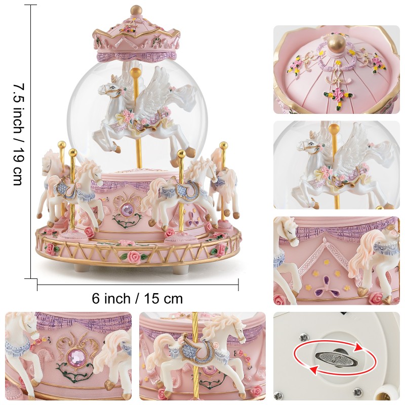 Carousel Horse Gift Music Boxes with Lights, Merry Go Round Unicorn Snow Globe for Mom Girls Wife Daughter Christmas Birthday Anniversary Present Play Castle in The Sky Carousel Horse Gift Music Boxes with Lights, Merry Go Round Unicorn Snow Globe for Mom Girls Wife Daughter Christmas Birthday Anniversary Present Play Castle in The Sky