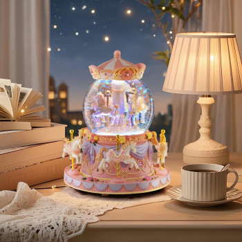 Carousel Music Box Snow Globe Unicorn Horse Musical Boxes with Color Lights, for Girls Women Daughter,Gift for Anniversary Christmas Birthday
