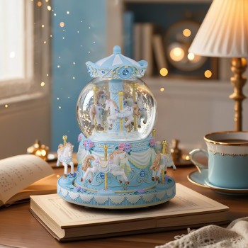 Carousel Music Box Snow Globe Unicorn Horse Musical Boxes with Color Lights, Gifts for Girls Women Daughter Anniversary Christmas Birthday