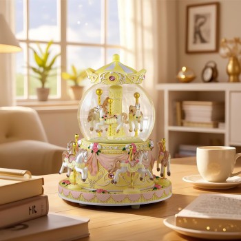 Carousel Snow Globe Music Box with Color Light, Horse Musical, for Christmas Valentine Birthday Anniversary Present, Gift for Girl Daughter Women Kids Girl Granddaughter