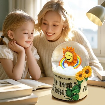 Sunflower Music Box Snow Globe, Positive Gift for Mom Wife Girlfriend Grandma Girls, Flower Snowglobe Musical Box with Light Birthday Mother Day Play You are My Sunshine