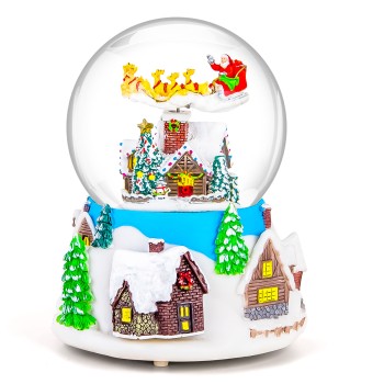Christmas Music Box Snow Globe Gift, Musical Rotating Santa Claus Flying Over Village Glitter Xmas Present for Girls Women Girlfriend Daughter Son Granddaughter, Plays 14 Christmas Songs
