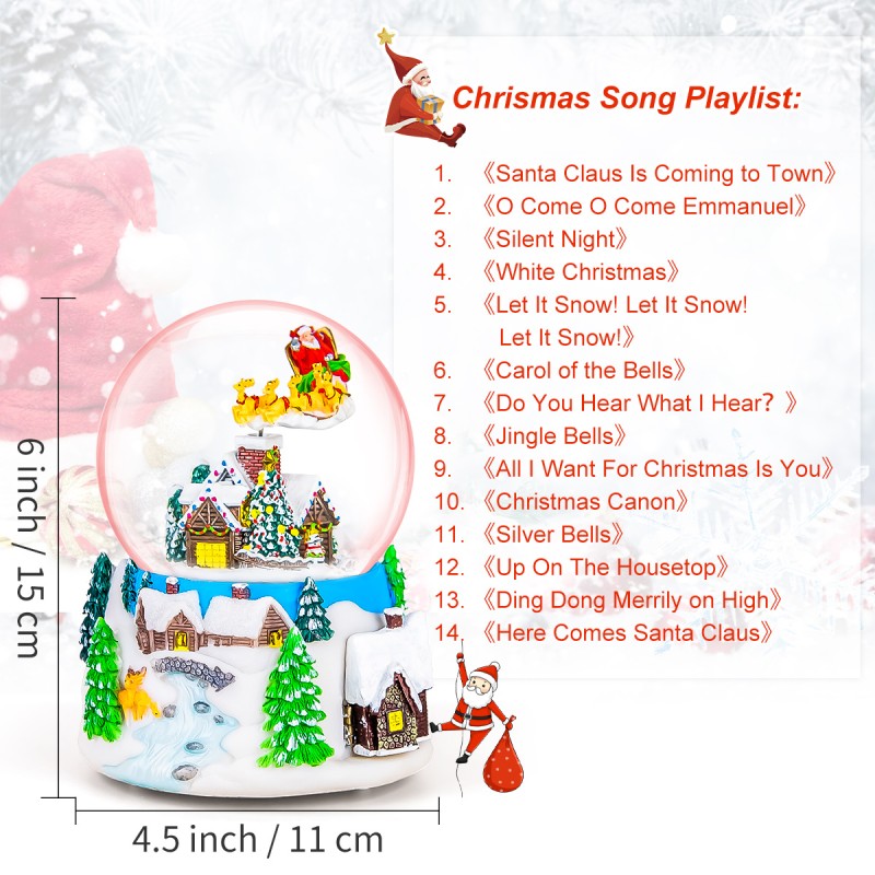 Christmas Music Box Snow Globe Gift, Musical Rotating Santa Claus Flying Over Village Glitter Xmas Present for Girls Women Girlfriend Daughter Son Granddaughter, Plays 14 Christmas Songs Christmas Music Box Snow Globe Gift, Musical Rotating Santa Claus Flying Over Village Glitter Xmas Present for Girls Women Girlfriend Daughter Son Granddaughter, Plays 14 Christmas Songs