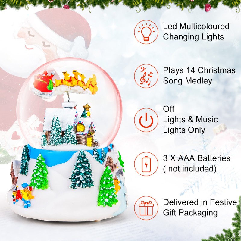 Christmas Music Box Snow Globe Gift, Musical Rotating Santa Claus Flying Over Village Glitter Xmas Present for Girls Women Girlfriend Daughter Son Granddaughter, Plays 14 Christmas Songs Christmas Music Box Snow Globe Gift, Musical Rotating Santa Claus Flying Over Village Glitter Xmas Present for Girls Women Girlfriend Daughter Son Granddaughter, Plays 14 Christmas Songs