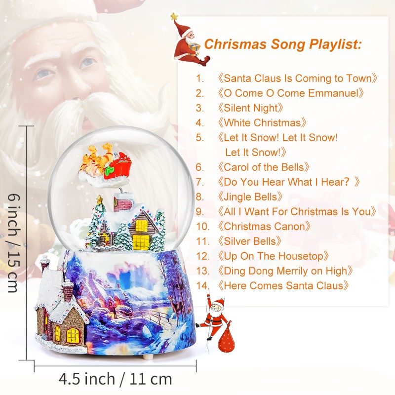 Christmas Music Box Snow Globe Gift, Musical Rotating Santa Claus Flying Over Village Glitter Xmas Present for Girls Women Girlfriend Daughter Son Granddaughter, Plays 14 Christmas Songs Christmas Music Box Snow Globe Gift, Musical Rotating Santa Claus Flying Over Village Glitter Xmas Present for Girls Women Girlfriend Daughter Son Granddaughter, Plays 14 Christmas Songs
