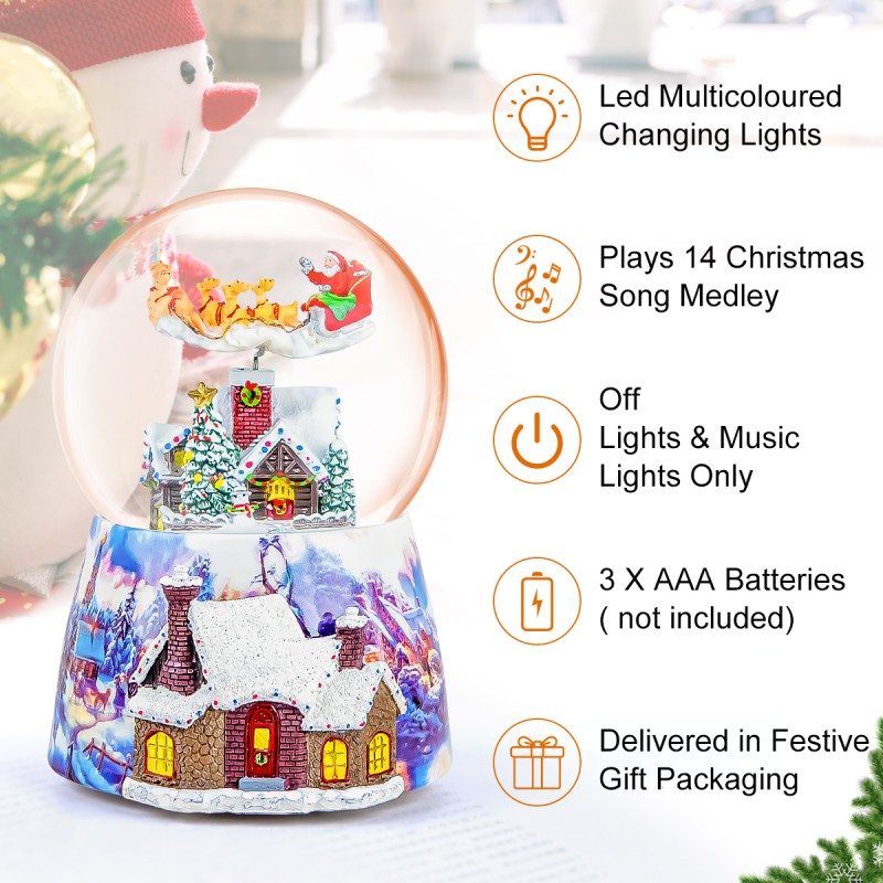 Christmas Music Box Snow Globe Gift, Musical Rotating Santa Claus Flying Over Village Glitter Xmas Present for Girls Women Girlfriend Daughter Son Granddaughter, Plays 14 Christmas Songs Christmas Music Box Snow Globe Gift, Musical Rotating Santa Claus Flying Over Village Glitter Xmas Present for Girls Women Girlfriend Daughter Son Granddaughter, Plays 14 Christmas Songs