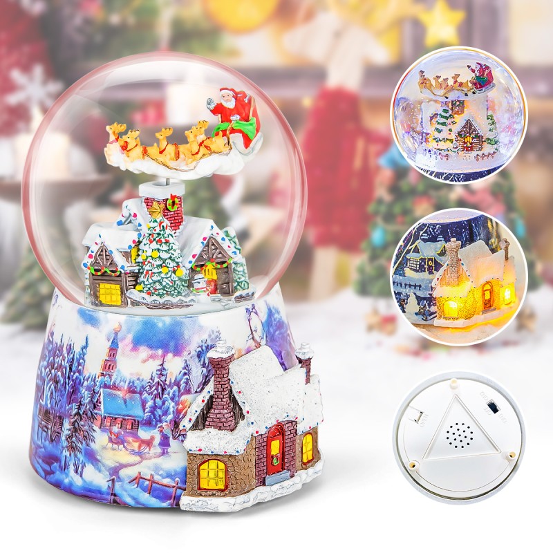 Christmas Music Box Snow Globe Gift, Musical Rotating Santa Claus Flying Over Village Glitter Xmas Present for Girls Women Girlfriend Daughter Son Granddaughter, Plays 14 Christmas Songs Christmas Music Box Snow Globe Gift, Musical Rotating Santa Claus Flying Over Village Glitter Xmas Present for Girls Women Girlfriend Daughter Son Granddaughter, Plays 14 Christmas Songs