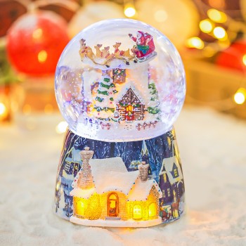 Christmas Music Box Snow Globe Gift, Musical Rotating Santa Claus Flying Over Village Glitter Xmas Present for Girls Women Girlfriend Daughter Son Granddaughter, Plays 14 Christmas Songs