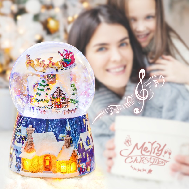 Christmas Music Box Snow Globe Gift, Musical Rotating Santa Claus Flying Over Village Glitter Xmas Present for Girls Women Girlfriend Daughter Son Granddaughter, Plays 14 Christmas Songs Christmas Music Box Snow Globe Gift, Musical Rotating Santa Claus Flying Over Village Glitter Xmas Present for Girls Women Girlfriend Daughter Son Granddaughter, Plays 14 Christmas Songs