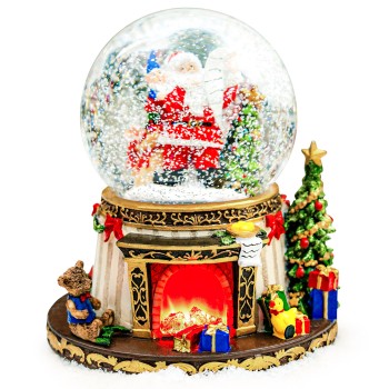 Santa Claus Fireplace Musical Snow Globe,Automatic Snowfall & Fireplace Flame Music Box,Christmas Home Decoration,Ideal Gifts for Family, Girlfriend, Friends,Plays 8 Classic Christmas Tunes