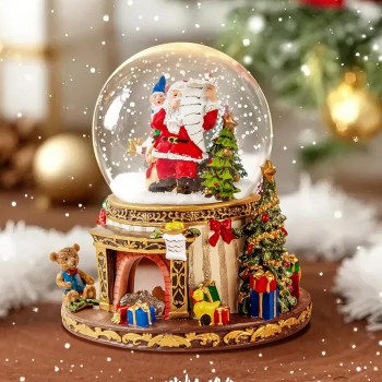 Santa Claus Fireplace Musical Snow Globe,Automatic Snowfall & Fireplace Flame Music Box,Christmas Home Decoration,Ideal Gifts for Family, Girlfriend, Friends,Plays 8 Classic Christmas Tunes