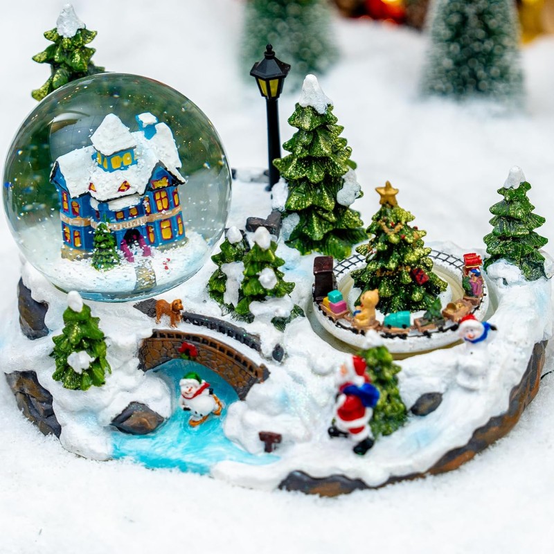 Christmas Village Snow Globe with Rotating Train Music Box, Automatic Snowfall, Colorful Lights - Perfect Christmas Home Decor, Ideal for Family, Friends, Plays 8 Christmas Melodies Christmas Village Snow Globe with Rotating Train Music Box, Automatic Snowfall, Colorful Lights - Perfect Christmas Home Decor, Ideal for Family, Friends, Plays 8 Christmas Melodies