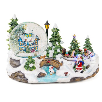 Christmas Village Snow Globe with Rotating Train Music Box, Automatic Snowfall, Colorful Lights - Perfect Christmas Home Decor, Ideal for Family, Friends, Plays 8 Christmas Melodies