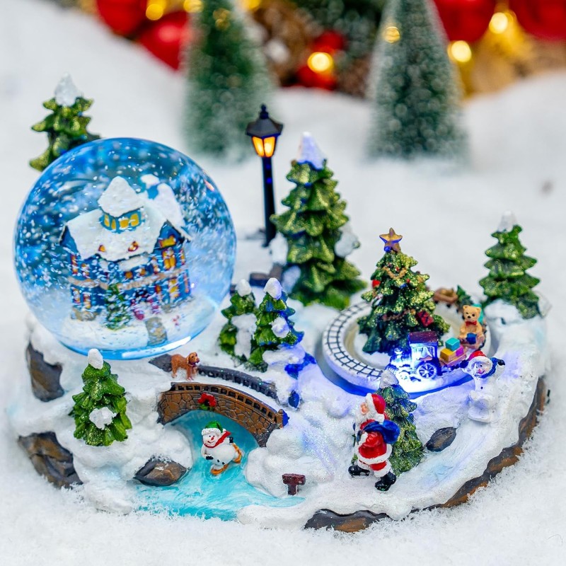 Christmas Village Snow Globe with Rotating Train Music Box, Automatic Snowfall, Colorful Lights - Perfect Christmas Home Decor, Ideal for Family, Friends, Plays 8 Christmas Melodies Christmas Village Snow Globe with Rotating Train Music Box, Automatic Snowfall, Colorful Lights - Perfect Christmas Home Decor, Ideal for Family, Friends, Plays 8 Christmas Melodies