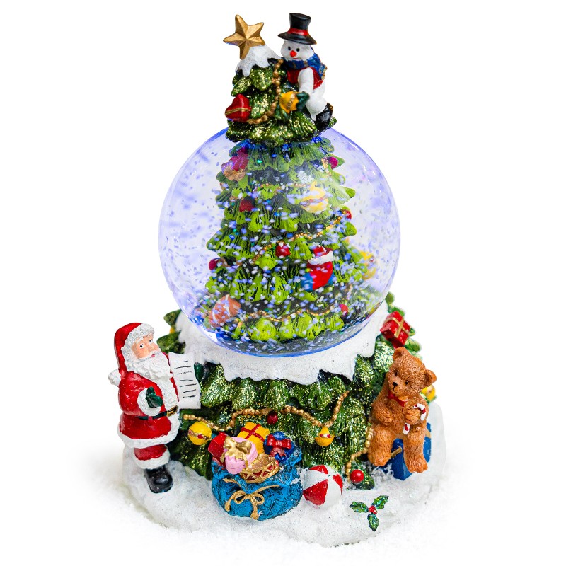 Christmas Tree Snow Globe Santa Claus Music Box,Colors Light Up Holiday Decoration, Automatic Snowfall,Perfect Christmas Decorations and Gifts for Family,Friends, Plays 8 Classic Christmas Melodies