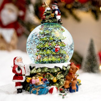 Christmas Tree Snow Globe Santa Claus Music Box,Colors Light Up Holiday Decoration, Automatic Snowfall,Perfect Christmas Decorations and Gifts for Family,Friends, Plays 8 Classic Christmas Melodies